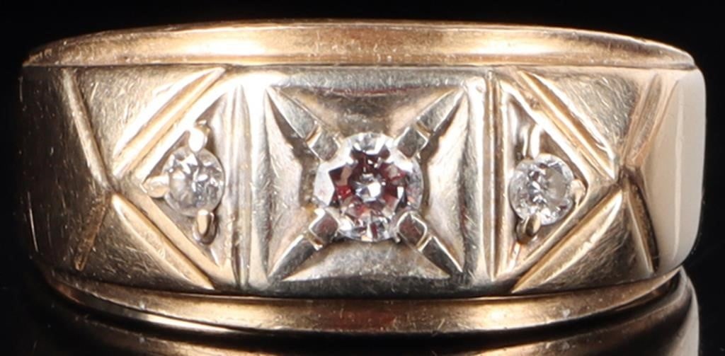 10K YELLOW GOLD ART DECO MENS RING W/ DIAMONDS (1 of 4)