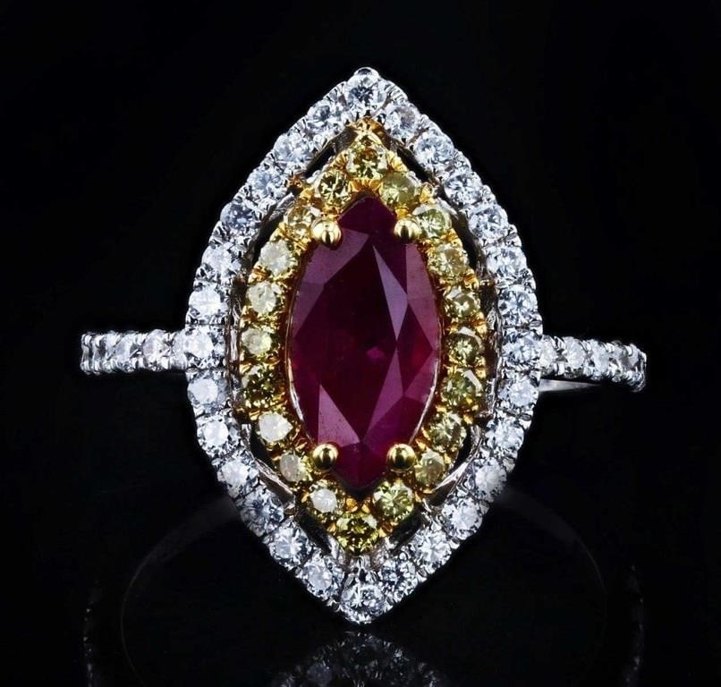 1.15CT RUBY 18K WHITE/YELLOW GOLD RING W/ DIAMONDS (1 of 3)
