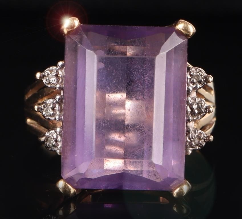 10K YELLOW GOLD LADIES RING W/ PURPLE SPINEL & DIA (1 of 5)