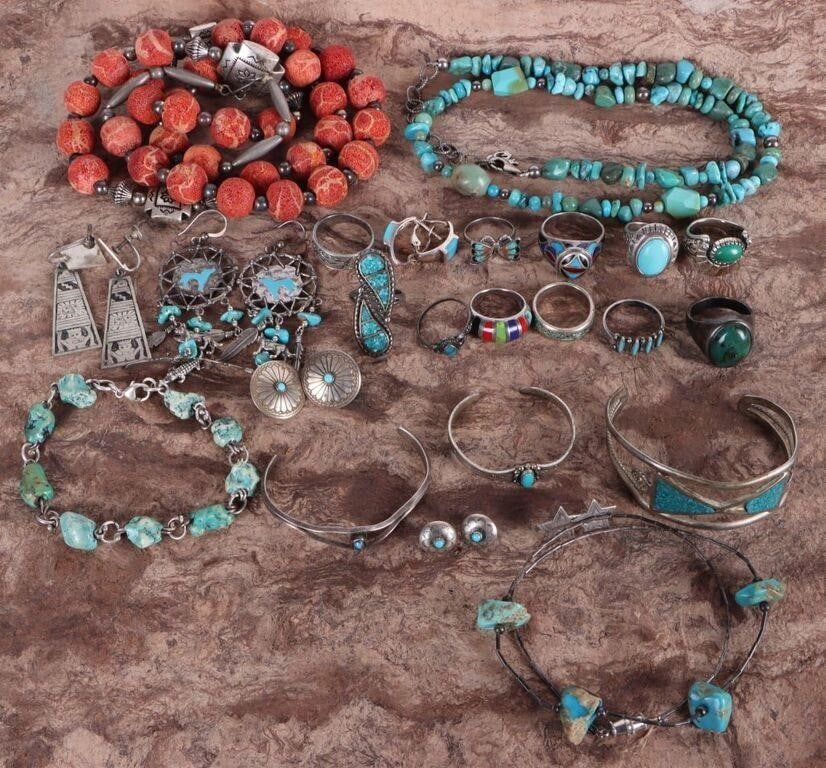 ASSORTED SOUTHWEST STERLING SILVER JEWELRY (24) (1 of 3)