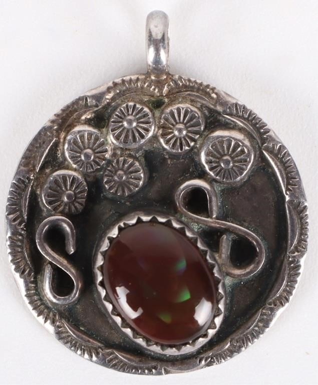 SIGNED SOUTHWEST STERLING FIRE AGATE PENDANT (1 of 3)