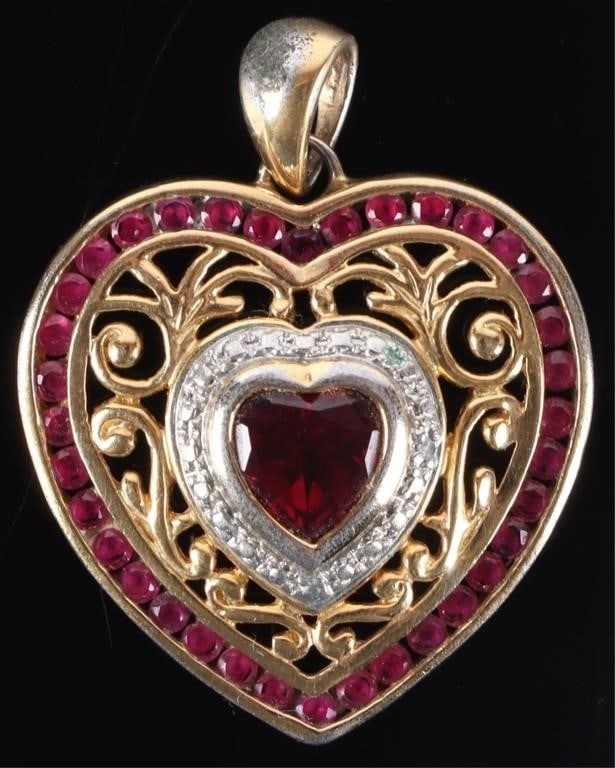 STERLING SILVER LADIES GOLD-TONE PENDANT W/ RUBIES (1 of 2)
