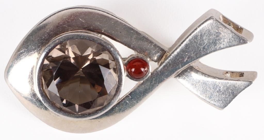 6.0CT ROUND SMOKEY TOPAZ STERLING SILVER PENDANT (1 of 4)