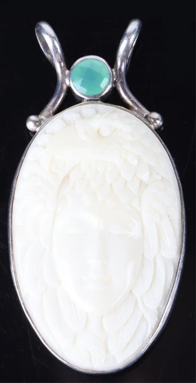 SAJEN STERLING SILVER CARVED BONE PENDANT (1 of 3)