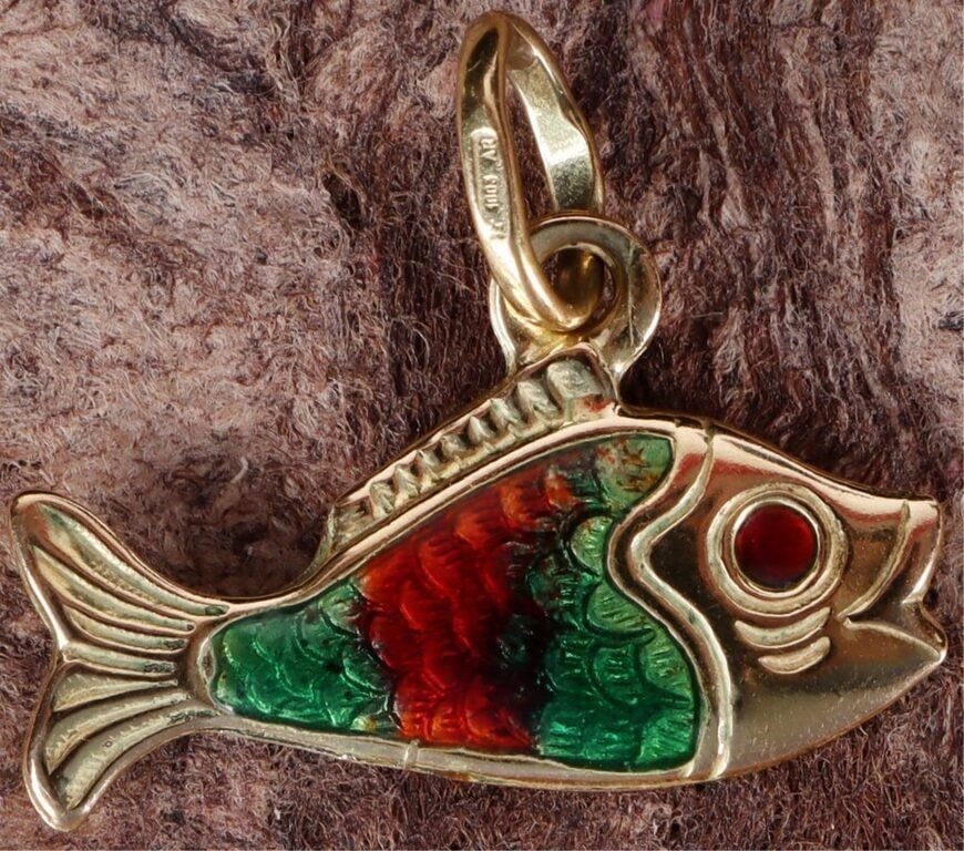 18K YELLOW GOLD LADIES FISH PENDANT W/ ENAMEL (1 of 2)