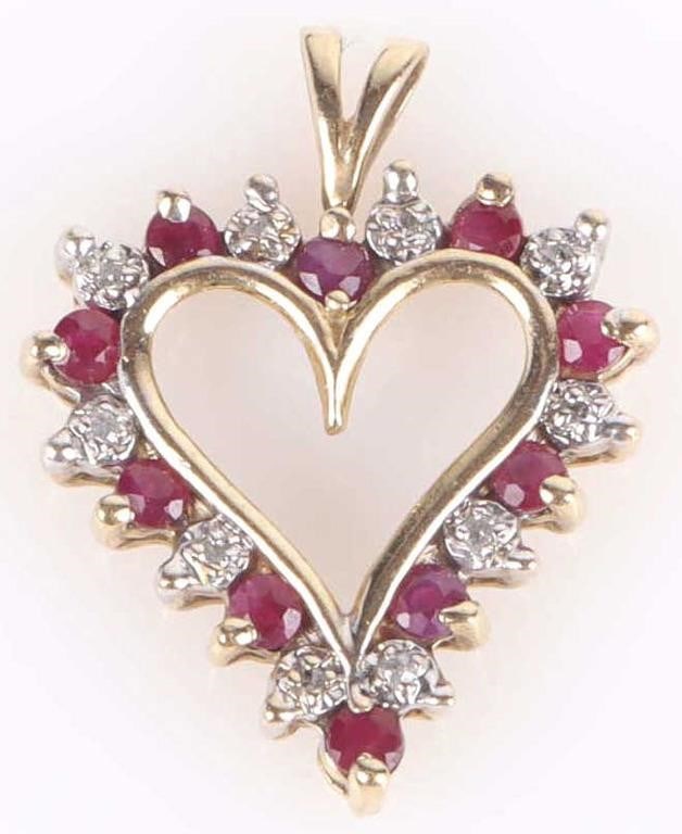 10K YELLOW GOLD DIAMOND & RUBY HEART PENDANT (1 of 2)