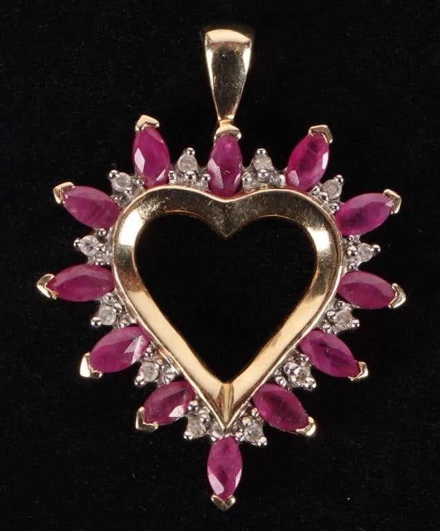 10K YELLOW GOLD LADIES RUBY & DIAMOND PENDANT (1 of 3)
