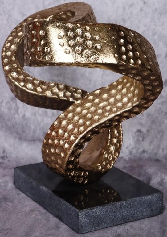 GOLD ACCENTED ABSTRACT COIL SCULPTURE ON STONE: Beautiful gold accented abstract coil sculpture on stone. Size: 9.50" X 9.00" Condition: See pictures.