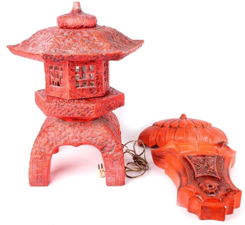 ORIENTAL CERAMIC LAWN ORNAMENTS LOT OF THREE (1 of 7)