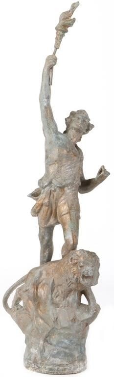 LE POUVOIR ANTIQUE 1900 SPELTER METAL SCULPTURE (1 of 5)