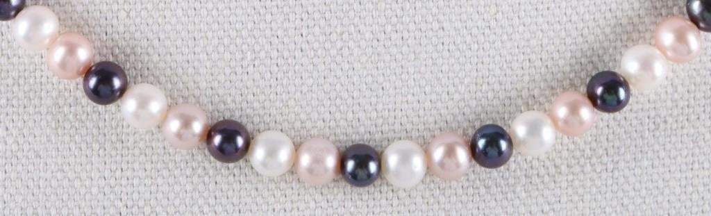 14K YELLOW GOLD-CLASPED TRI-COLORED PEARL NECKLACE (1 of 4)