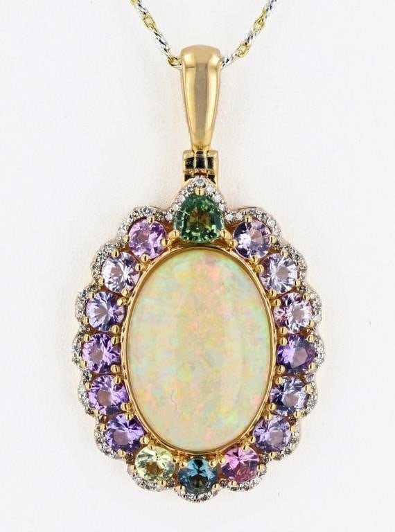 10.81CT NATURAL OPAL 4.99CTW SAPPH 14K NECKLACE (1 of 4)