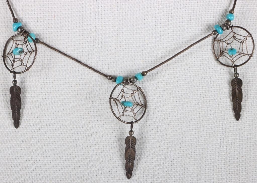 NATIVE AMERICAN STERLING SILVER TURQUOISE NECKLACE (1 of 2)