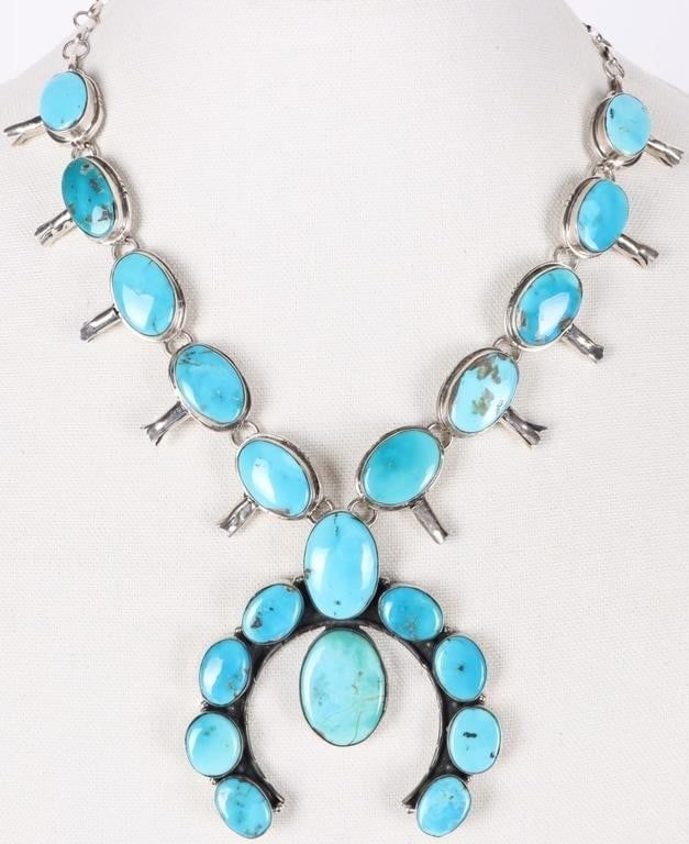 SW STYLE 925 LADIES NECKLACE W/ LARGE TURQUOISE (1 of 4)
