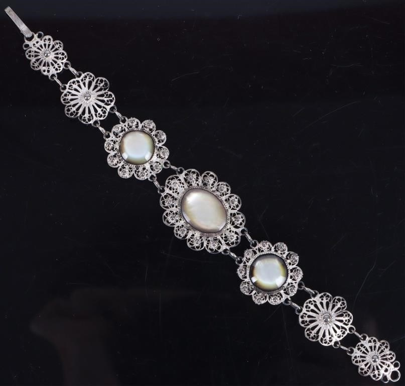 VINTAGE 0.925 SILVER FILIGREE MOONSTONE BRACELET (1 of 3)