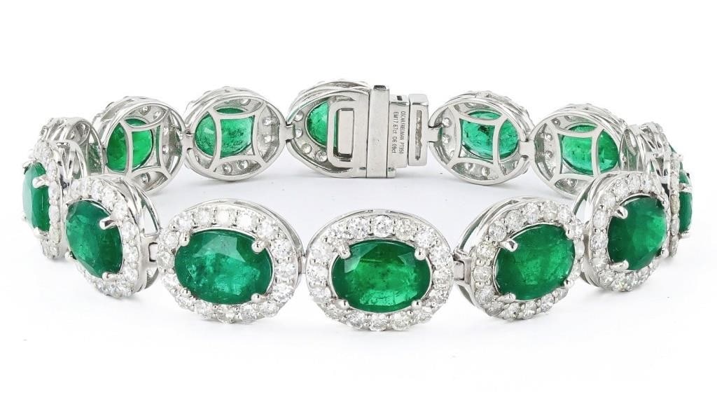 17.67CTW EMERALD 6.09 DIAMOND PLATINUM BRACELET (1 of 4)