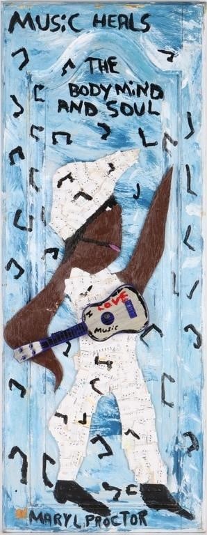 MARY L. PROCTOR 'MUSIC HEALS' OIL ON DOOR COLLAGE (1 of 4)