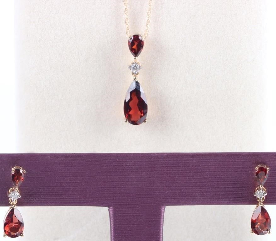 10K YELLOW GOLD NECKLACE & EARRING SET W/ DIAMOND (1 of 4)