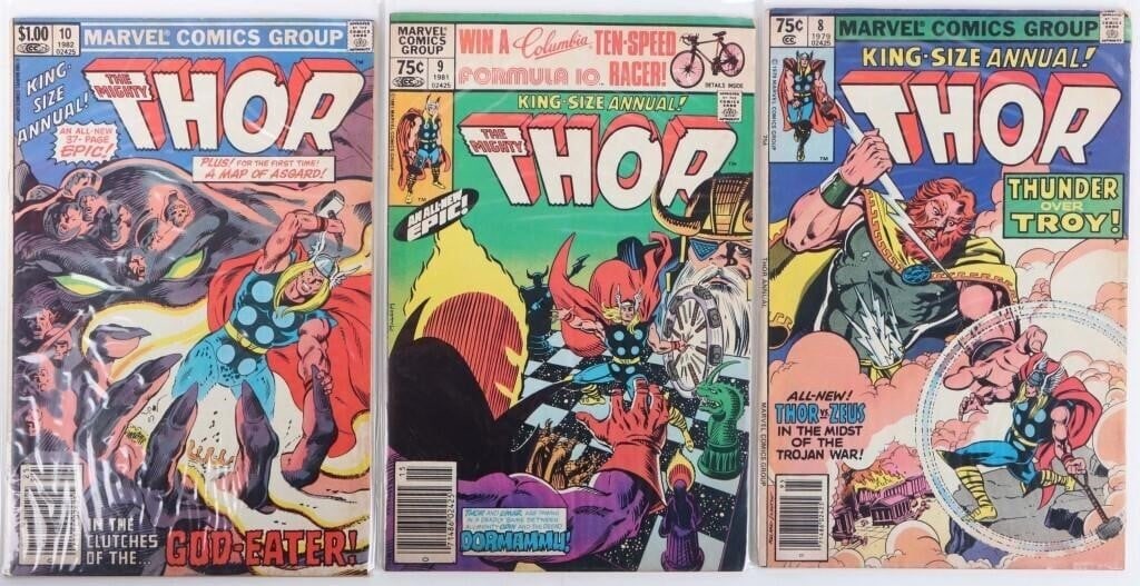 MIGHTY THOR KING SIZE ANNUAL #8, 9, & 10 LOT: Mighty Thor King Size Annual #8, 9, & 10. Published by Marvel Comics in 1979, 1980, & 1981. Condition: Very fine.Please refer to images. Comic books Marvel Modern Age (1985-Present) Raw Book(s)
