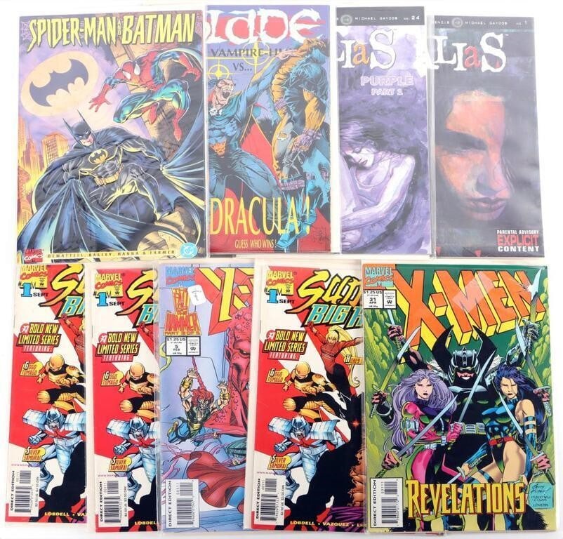 MODERN-ERA MARVEL COMICS JESSICA JONES X-MEN (12): Lot of twelve Modern-Era Marvel comics, to include Alias #1 (first appearance of Jessica Jones) and 24 (first encounter between Purple Man and Jones - the two would later become rivals), Blade: The