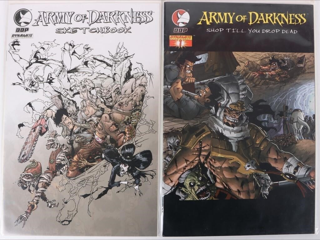 ARMY OF DARKNESS VARIENT COVER COLLECTBLE COMICS: Army of Darkness variant covers to include one Army of Darkness: Shop Till You Drop Dead #1 (variant edition), and one Army of Darkness Sketchbook (coloring variant edition). Both books are by