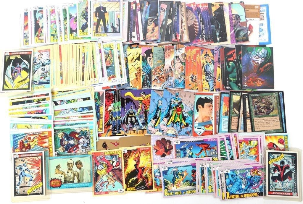 COLLECTION OF COMIC, DISNEY, STAR WARS, ETC CARDS: Collection of modern non-sports cards to include, one 1991 Marvel comic card collection by Impel, three Disney Aladdin cards, one set of 1994 DC Comics Batman Skybox cards, one 1978 DC comics