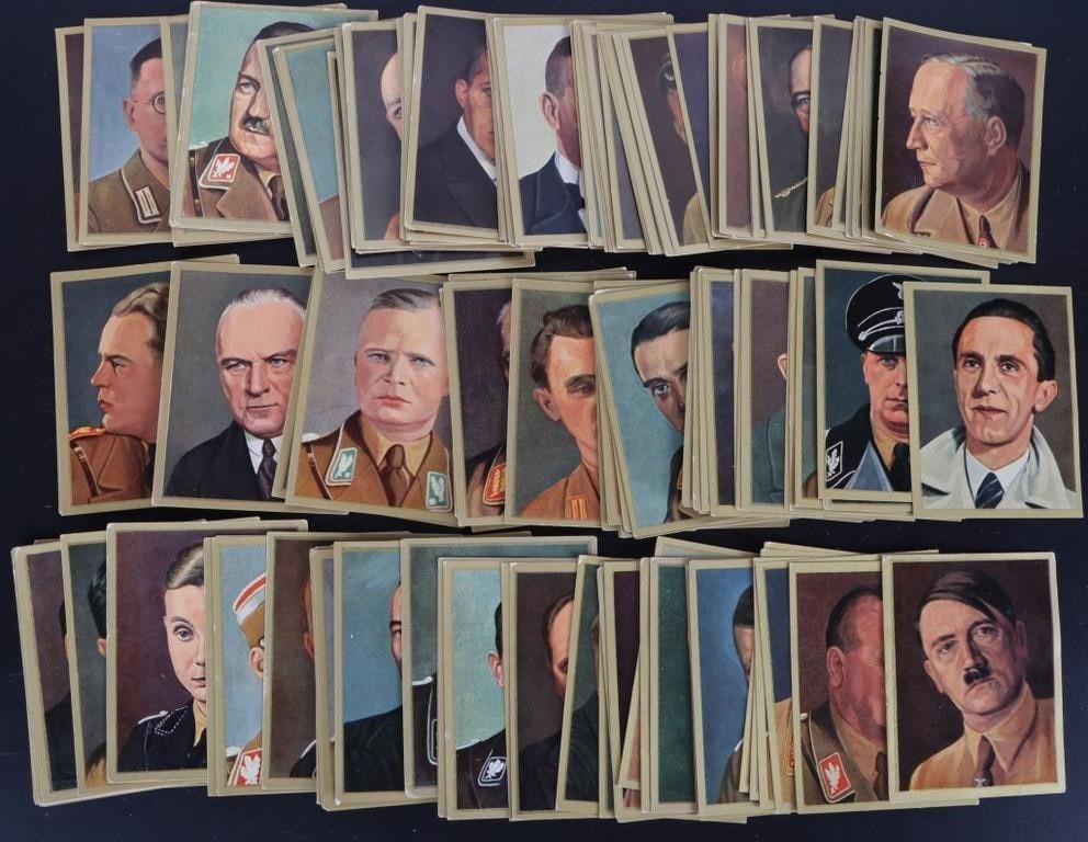 YOSMA TOBACCO CARDS GERMAN LEADERS REPRINTS (165): Lot of 165 1934 REPRINTED Yosma tobacco cards depicting leaders from the Third Reich. Of note are Adolf Hitler and Josef Goebbels. These were a means of familiarizing and normalizing the Germans to