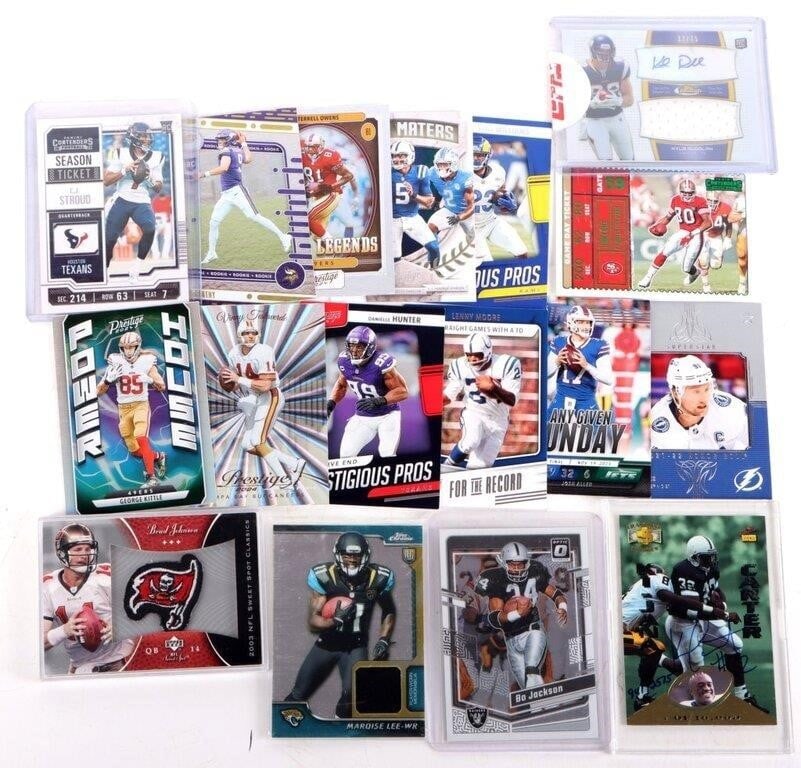 ASSORTED COLLECTIBLE FOOTBALL CARDS/ PATCHES -(17) (1 of 3)