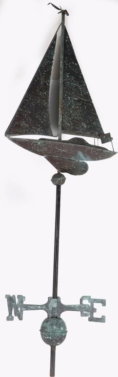 VINTAGE SAILBOAT WEATHER VANE COPPER 58' TALL (1 of 6)