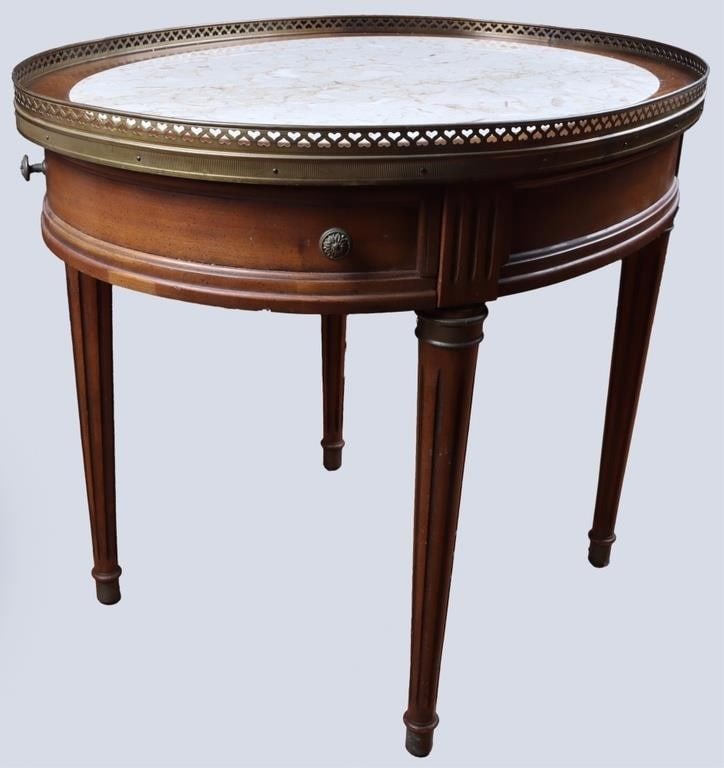 ANTIQUE WOOD MARBLE TOP TABLE W/ DRAWERS (1 of 5)