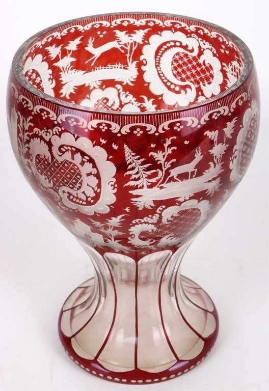 BOHEMIAN RUBY RED MOSER LARGE CRANBERRY GOBLET - 2
