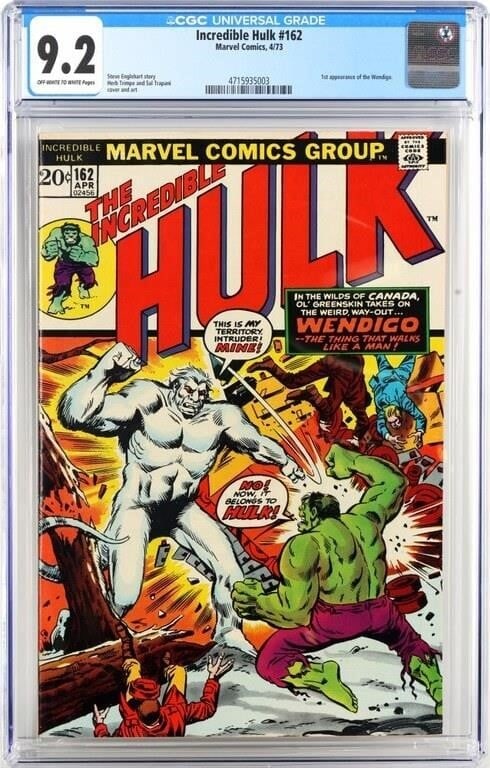 INCREDIBLE HULK #162 1ST APP WENDIGO CGC GRADE 9.2: Incredible Hulk #162, to include the first appearance of Wendigo. CGC 9.2 Condition: CGC 9.2 Comic books Marvel Bronze Age (1970-1985) Raw Book(s)