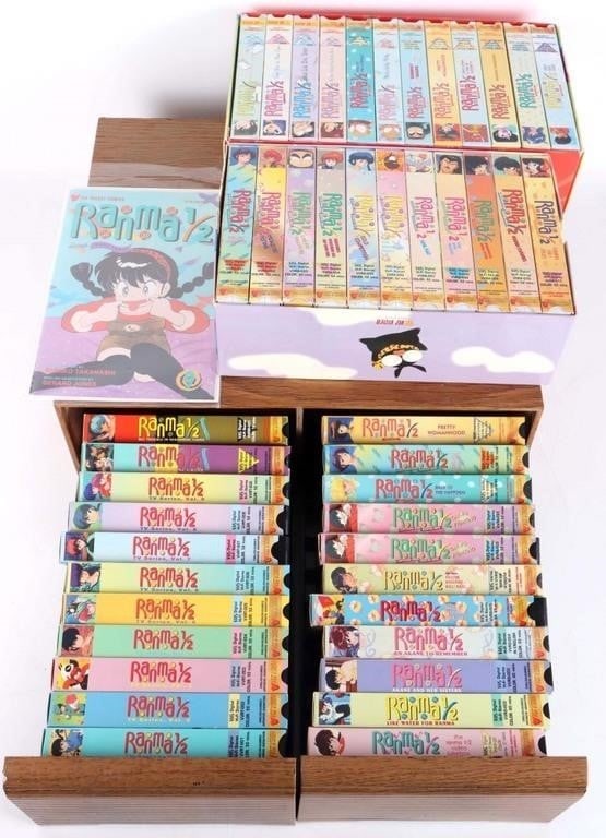 RANMA 1/2 VHS BOX SET COLLECTION DUBBED - 45 TAPES: Ranma 1/2 Dubbed Anime VHS Box Set Collection - 45 total VHS Tapes. To include: Anything Goes Martial Arts box set, Hard Battle box set, Ranma TV Series Vol. 1-9, assorted Ranma VHS tapes, and Ranma 1