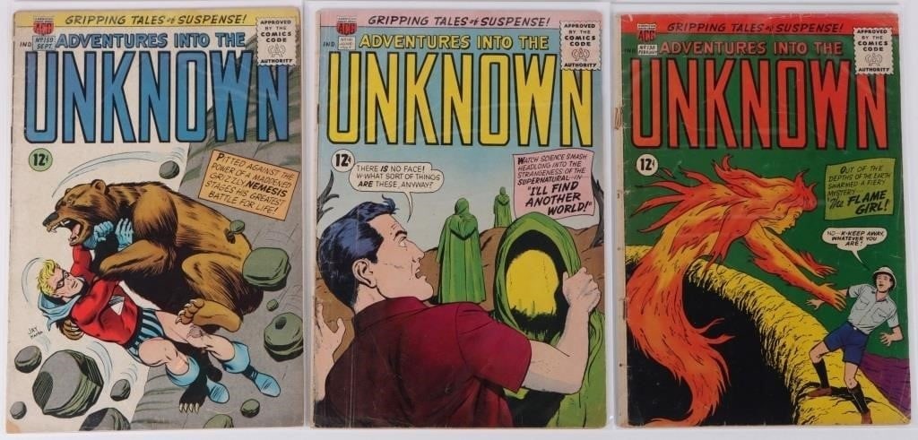 ADVENTURES INTO THE UNKNOWN ISSUES #138, 141, 159: Adventures Into The Unknown issues #138, #141 and #159. Condition: See images for complete condition. Comic books ACG Raw Book(s)