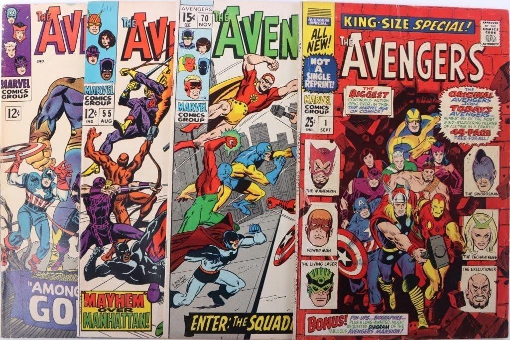 ASSORTED AVENGERS SILVER AGE COMIC BOOKS - (4): Assorted Avengers Silver Age comic books to include The Avengers #28, #55, #70, and Avengers King Size Special #1. Condition: Around Mid to High grade. Comic books Marvel Silver Age (1956-1970) Raw Bo