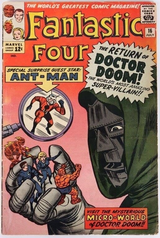 FANTASTIC FOUR #16 SILVER AGE DOCTOR DOOM ANT MAN: Fantastic Four #16 from the Silver Age, fourth appearance of Doctor Doom, third appearance of The Wasp, first appearance of Ant Man outside of Tales to Astonish. Condition: See pictures. Comic books M