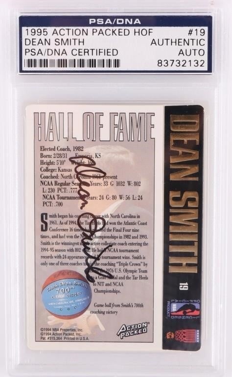 1995 ACTION PACKED HOF DEAN SMITH PSA CARD (1 of 6)