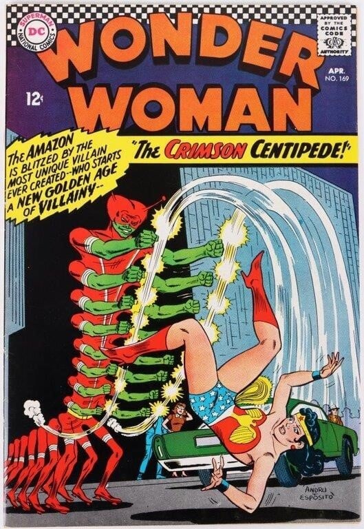 WONDER WOMAN #169 - 1ST CRIMSON CENTIPEDE 1967: Wonder Woman #169. Published by DC Comics in 1967. To feature the first appearance of the Crimson Centipede. Condition: VF grade estimate, please refer to images. Comic books DC Silver Age (1956-1970)