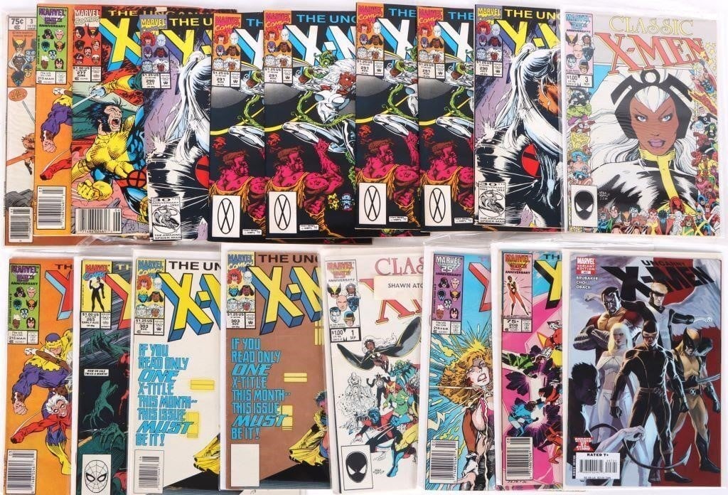 VINTAGE X-MEN COMIC SUPER COLLECTION (18 BOOKS): Vintage X-Men Super Collection (18 books). To include Uncanny X-Men #208, 214, (2) 215, 265, 277, (2) 290, (4) 291, (Newstand) 303, (Pressman) 303, & (Variant Cover) 497. Classic X-Men #1 & 3. X-Men A
