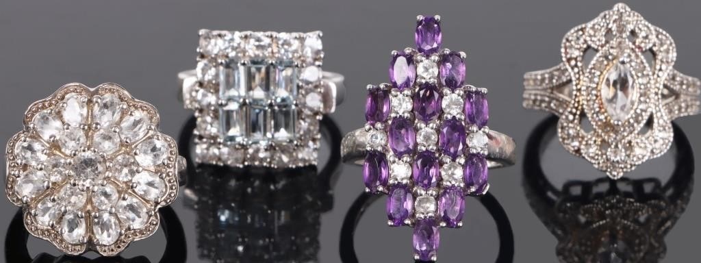 STERLING SILVER ASSORTED GEM LADIES RINGS - (4) (1 of 5)
