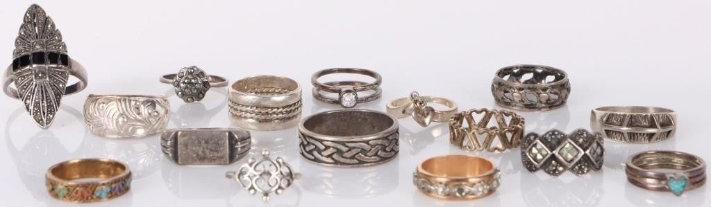 ASSORTED STERLING SILVER LADIES RINGS - (16) (1 of 3)
