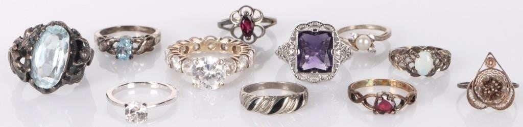 STERLING SILVER ASSORTED GEM LADIES RINGS - (11) (1 of 4)