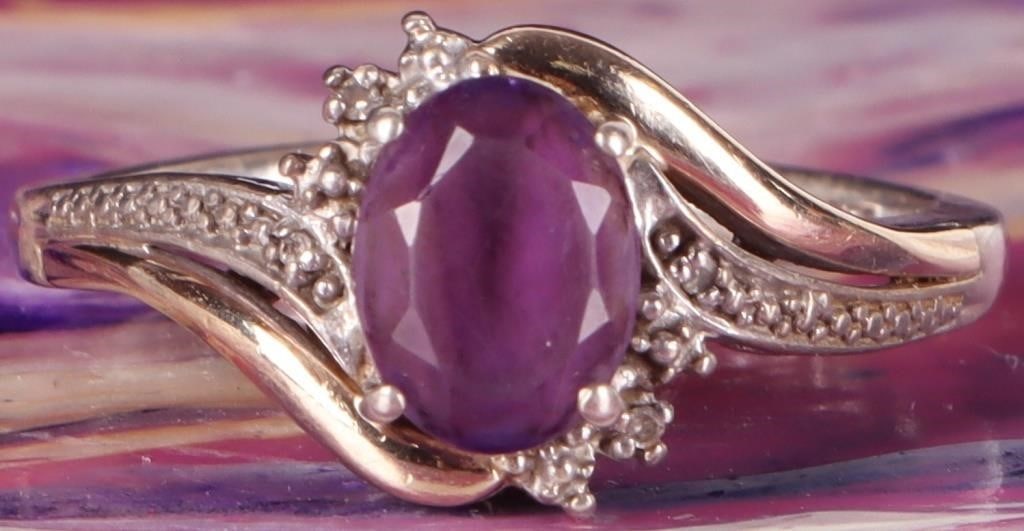 10K YELLOW GOLD & 925 RING W/ AMETHYST & DIAMONDS (1 of 4)