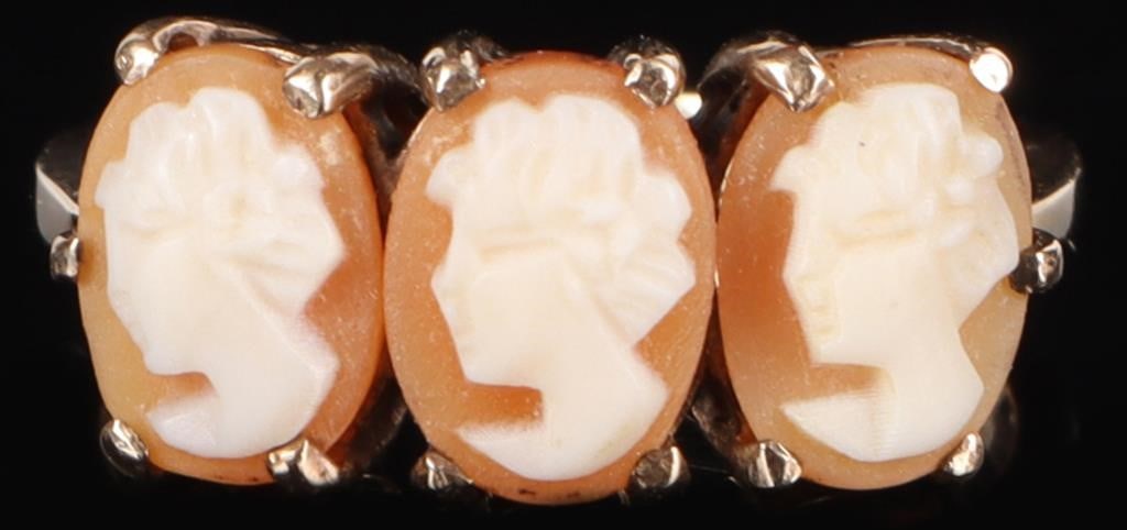 10K YELLOW GOLD TRIPLE CAMEO LADIES RING (1 of 5)