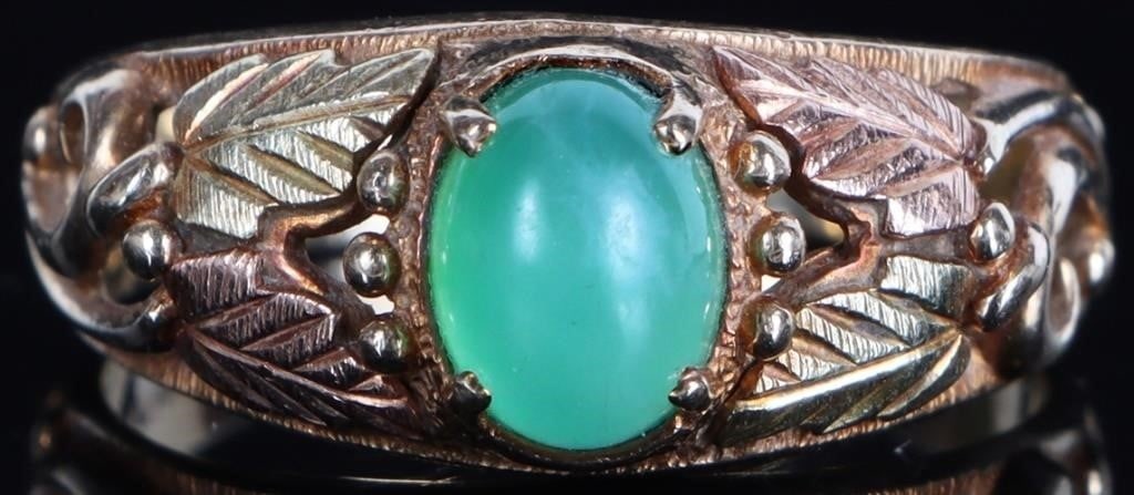 10K YELLOW/ROSE GOLD MENS RING W/ CHRYSOPRASE (1 of 4)