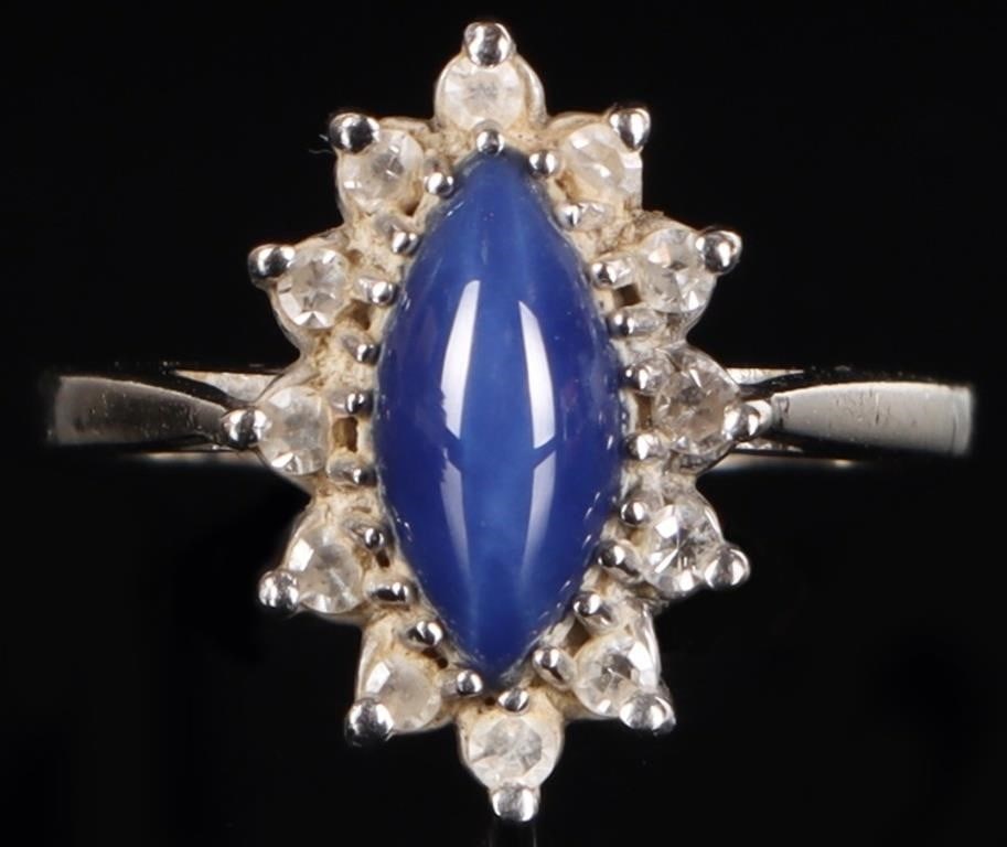 14K WHITE GOLD STAR SAPPHIRE DIAMOND LADIES RING (1 of 5)
