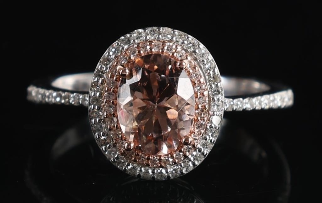 EFFY 14K WHITE GOLD MORGANITE DIAMOND LADIES RING (1 of 5)