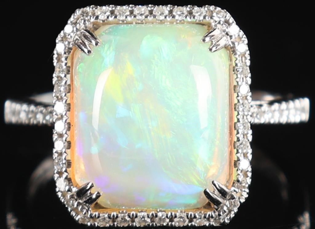 EFFY 14K WHITE GOLD OPAL DIAMOND LADIES RING (1 of 5)