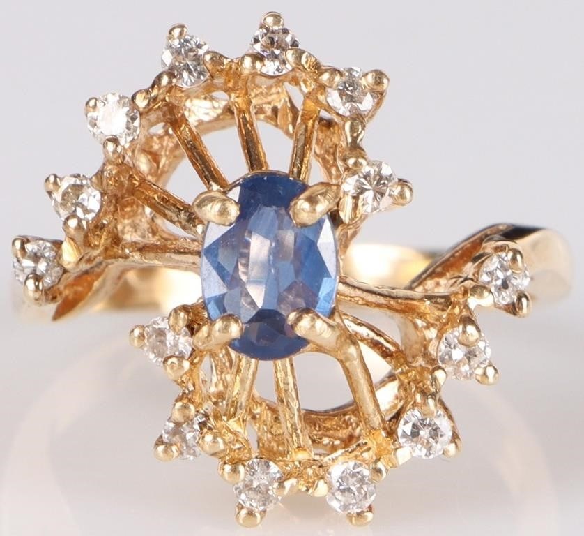 14K YELLOW GOLD SAPPHIRE DIAMOND LADIES RING (1 of 4)