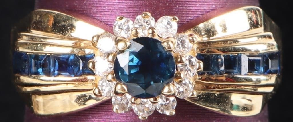 14K YELLOW GOLD BLUE SAPPHIRE DIAMOND LADIES RING (1 of 5)